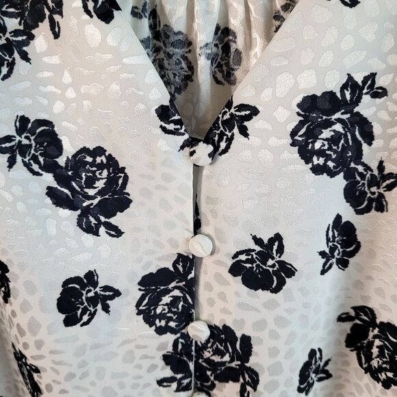 Lane Bryant Blouse Size 16 Button Up Black White Floral Balloon Sleeve Boho Top - Picture 5 of 16